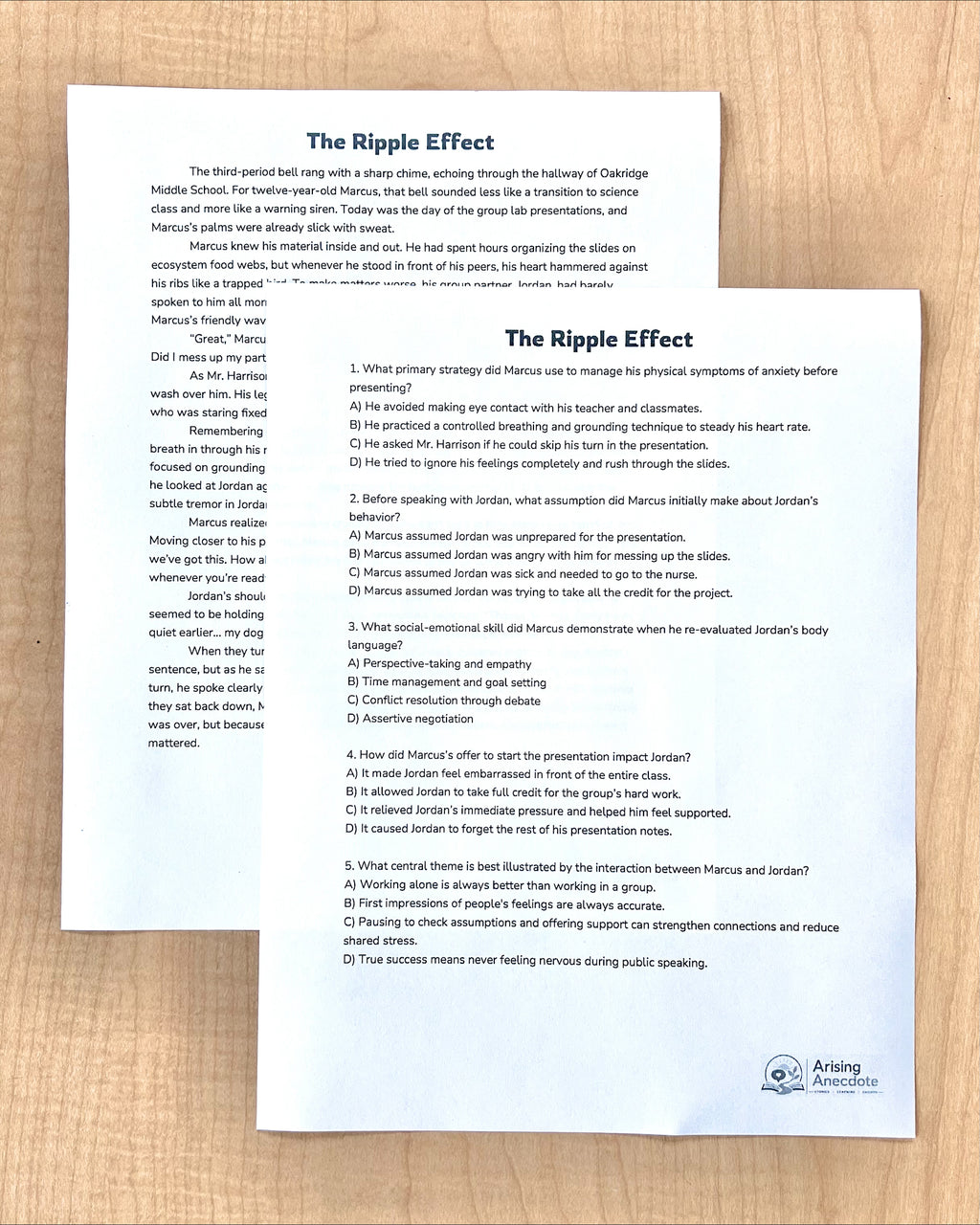 "The Ripple Effect" Social & Emotional Learning | Short Story Worksheet | Middle School