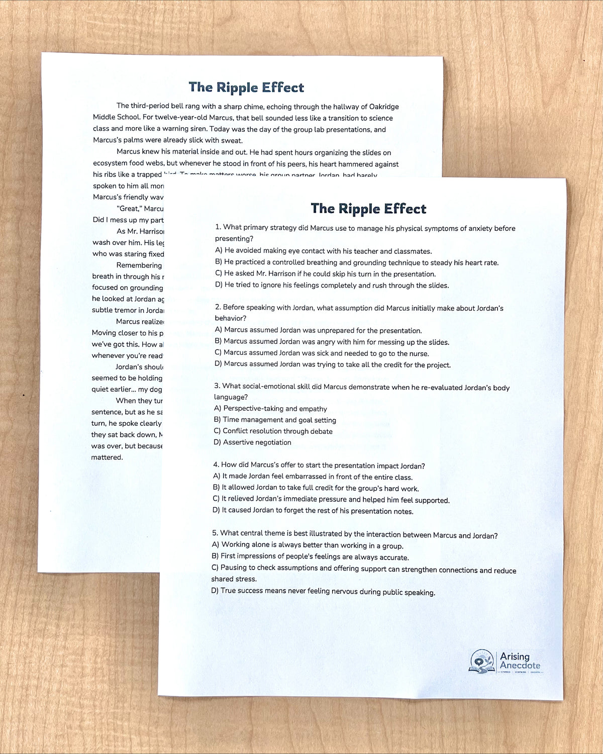 "The Ripple Effect" Social & Emotional Learning | Short Story Worksheet | Middle School
