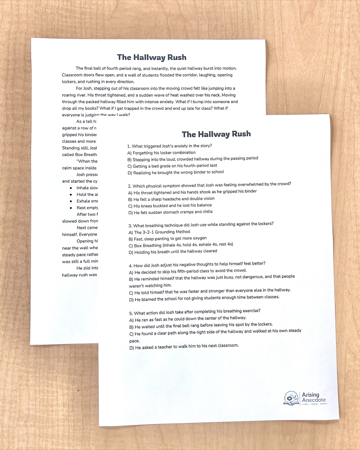 "The Hallway Rush" Social & Emotional Learning | Short Story Worksheet | Middle School
