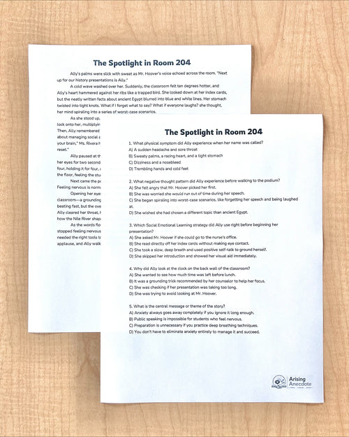 "The Spotlight in Room 204" Social & Emotional Learning | Short Story Worksheet | Middle School